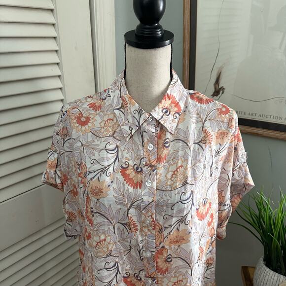 ALEX PARKER Womens Blouse Button Down Floral Relaxed Fit Spring Feminine XL - Picture 3 of 9